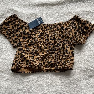 Hollister Cheetah Print Off the Shoulder Top